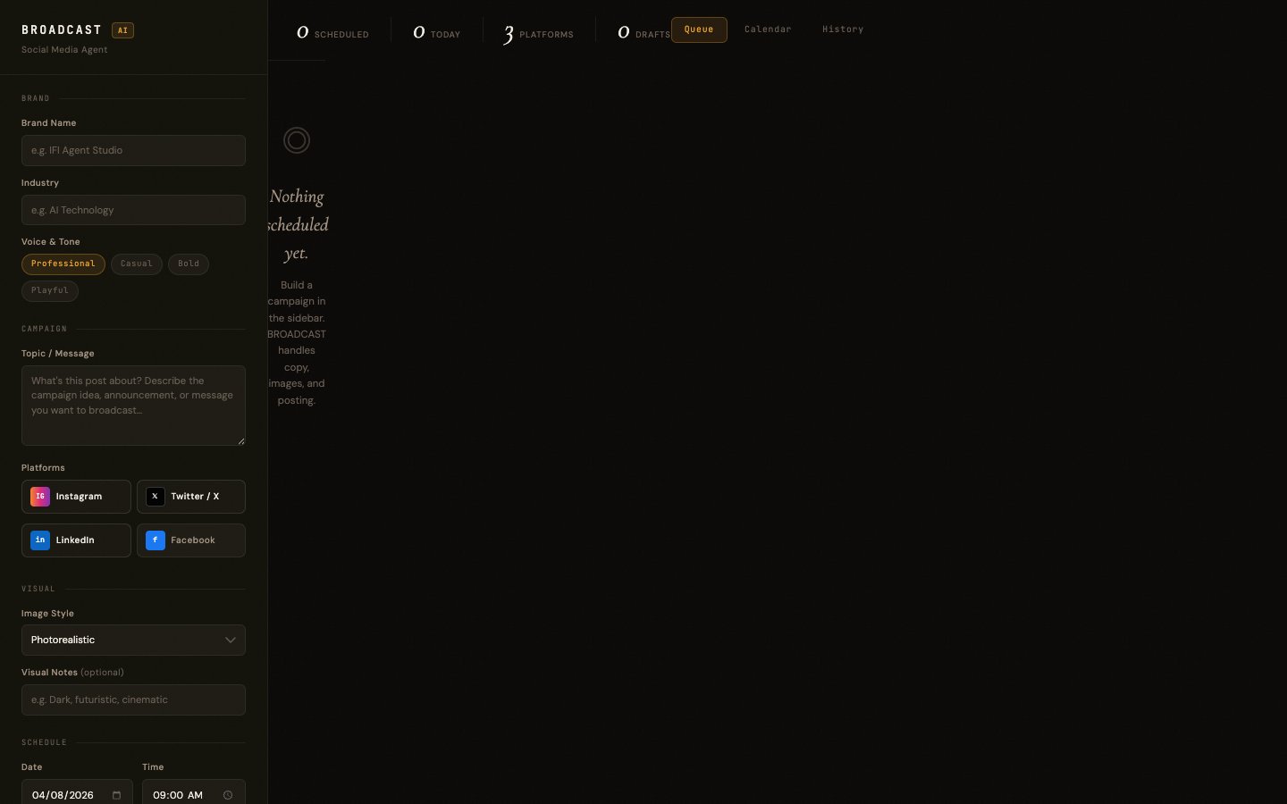 BROADCAST social media agent