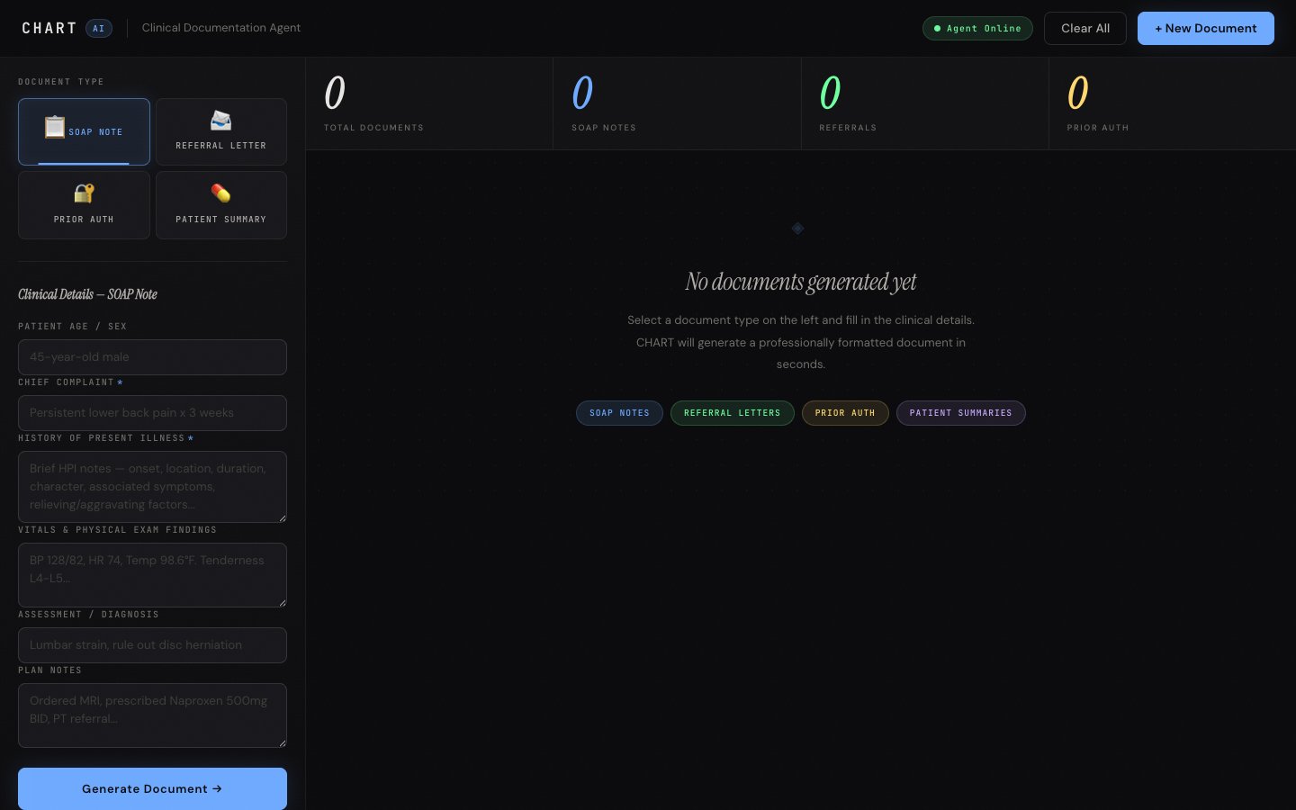 CHART medical documentation agent
