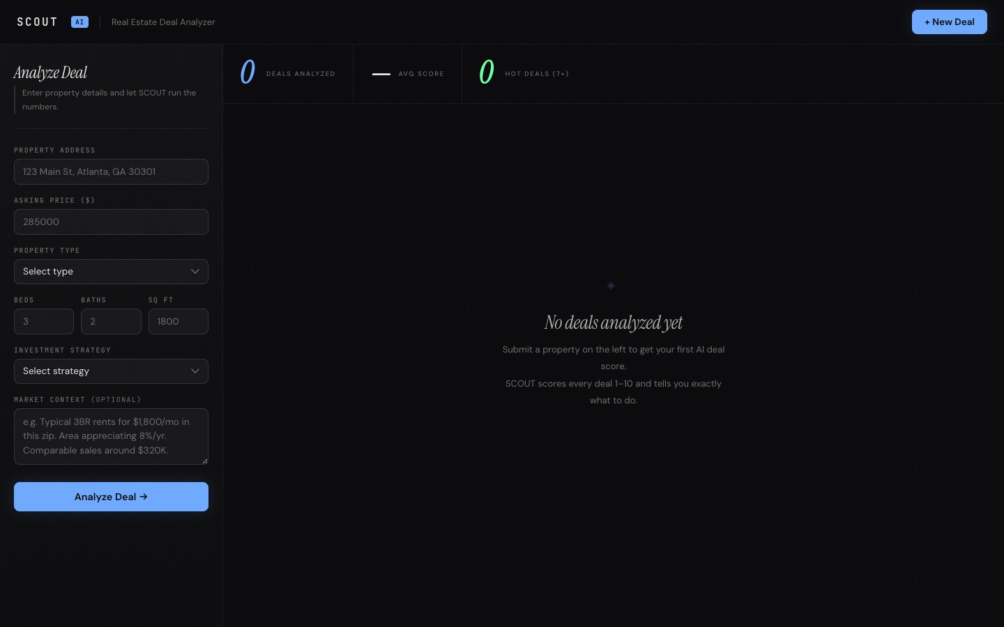 SCOUT real estate deal analyzer