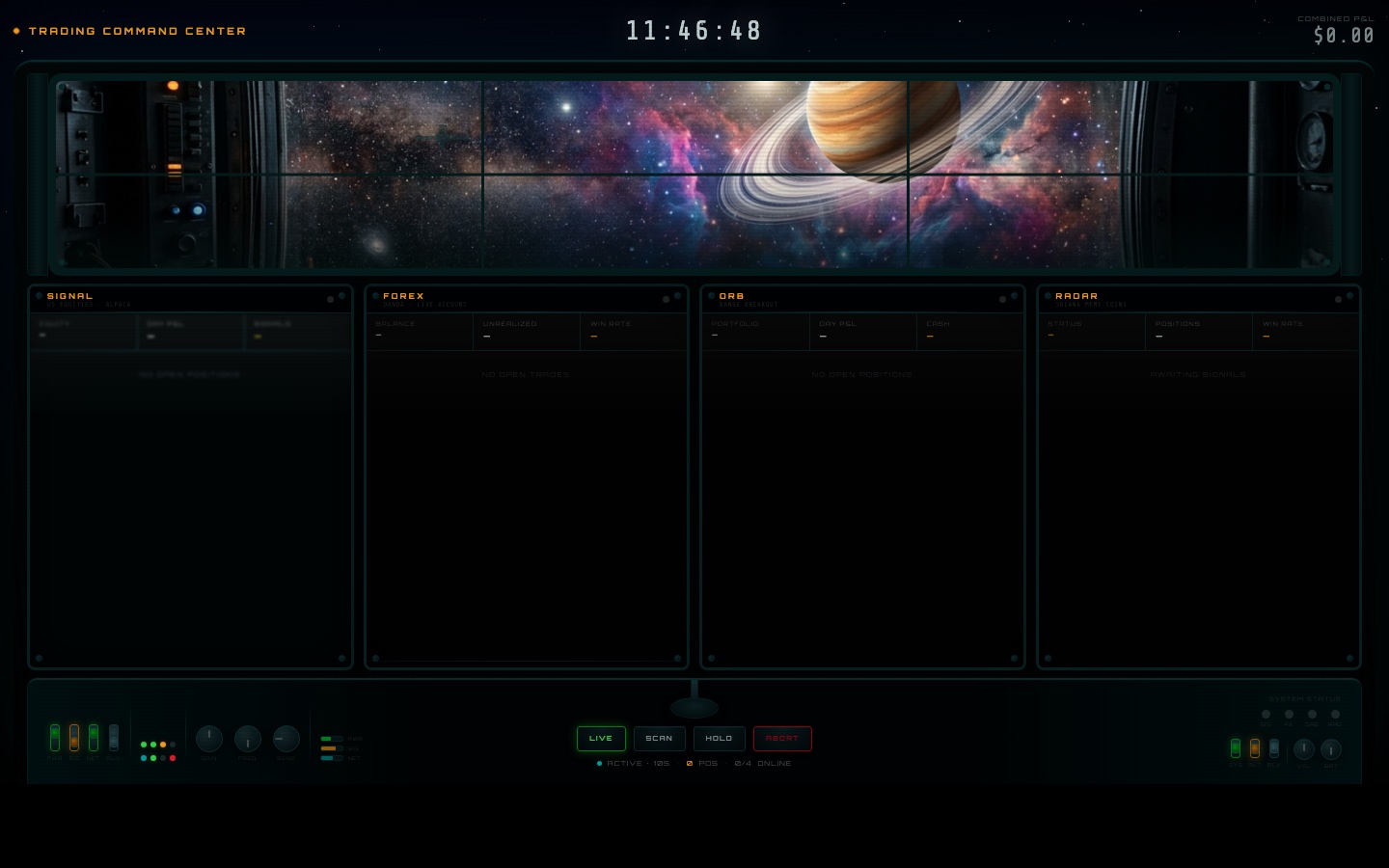 Trading Command Center spaceship dashboard